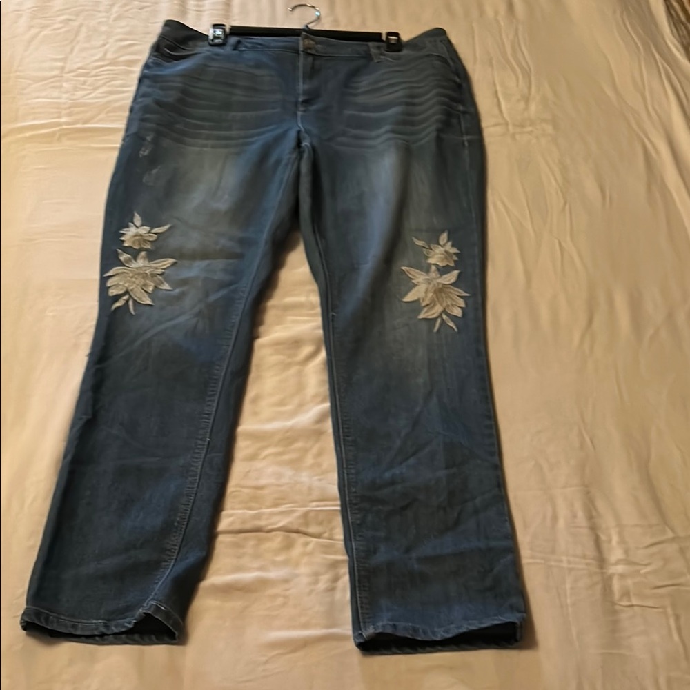 Sheryl Crow Straight Leg Jeans with Vintage Fading & Embroidery